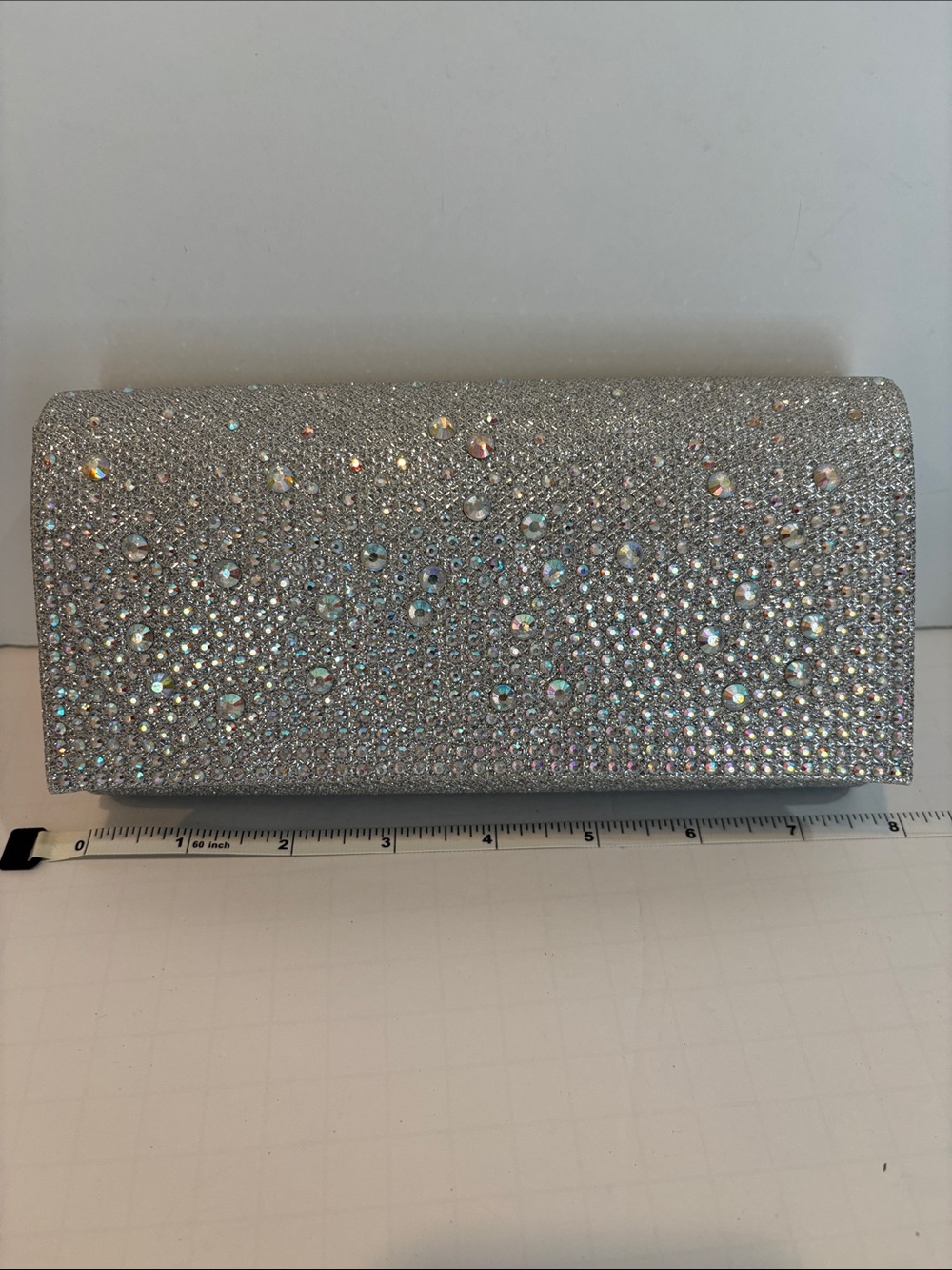 Jessica McClintock Chloe Sparkle Stones Evening Clutch Bag in Silver - Picture 9 of 10